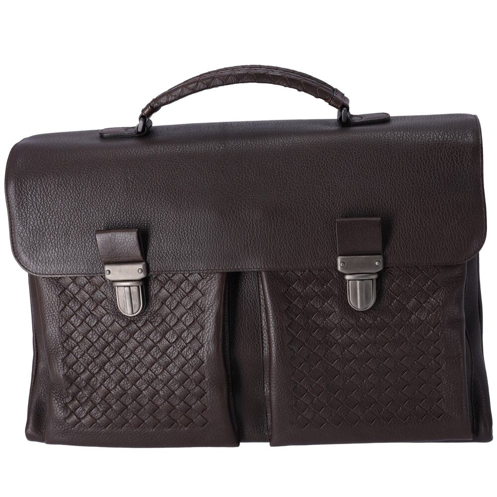 BOTTEGA VENETA Intrecciato Business Bag Dark Brown Leather